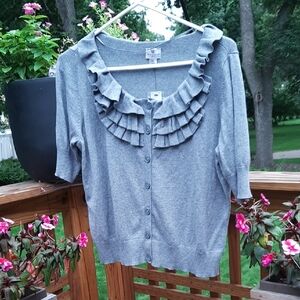 Worthington XLP Gray Ruffled Cardigan Sweater NWT